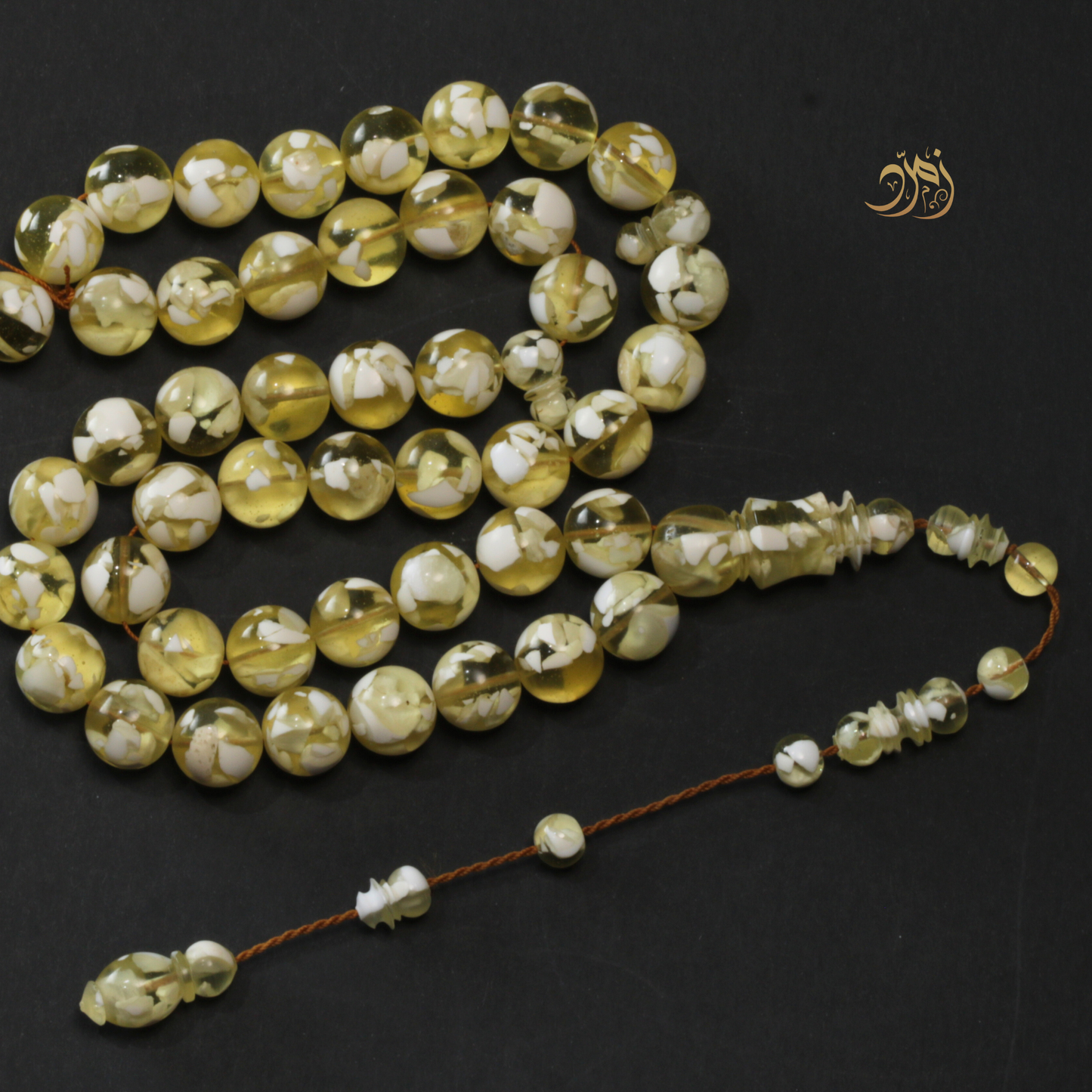 سبحة مستكة (قشطة وعسل ) فاتح 45 خرزة دائري (شاهد +كبوس) سبير