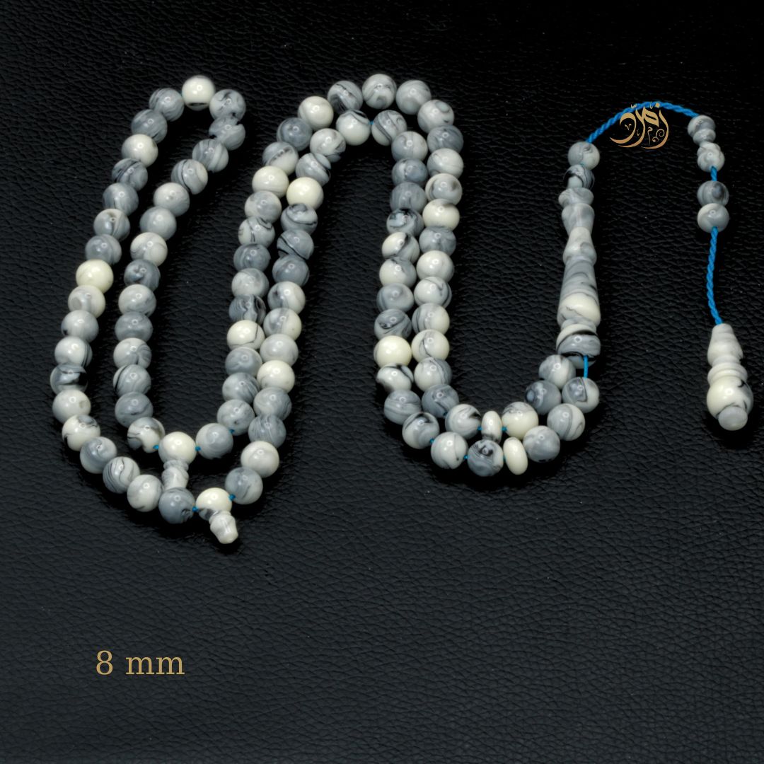 سبحة بكلايت أبيض و سكني – 3 أشكال خرز – 99 خرزة