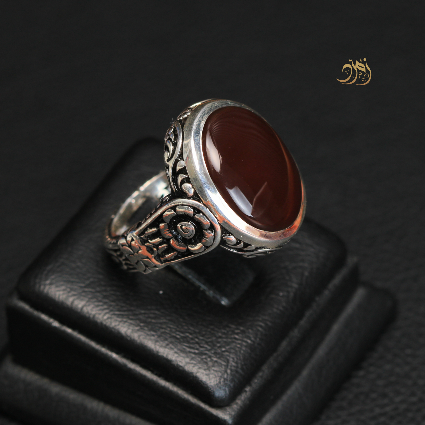 خاتم سلجوقي عقيق يماني كبدي طبيعي صياغة عارف