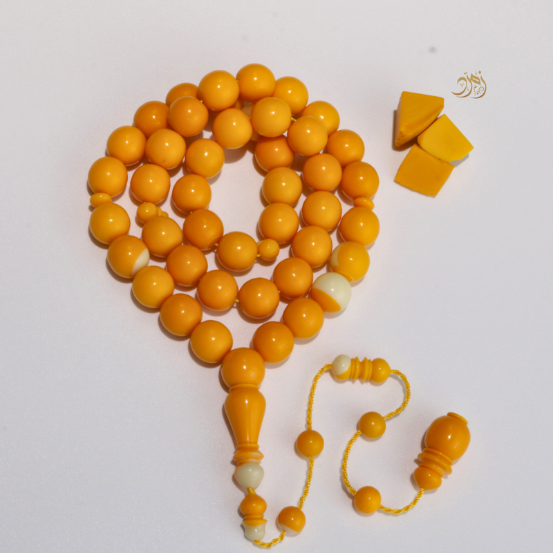 سبحة من طابة بلياردو جديد اصفر و ابيض – 43 خرزة دائري