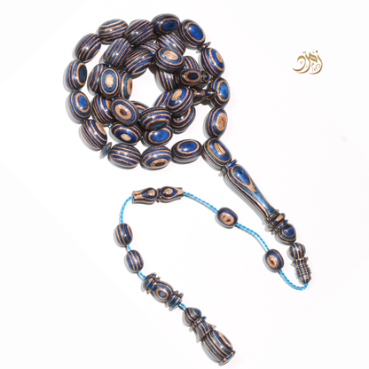 سبحة خشب كافور مضغوط أزرق عيون– 35 خرزة بيض حمام