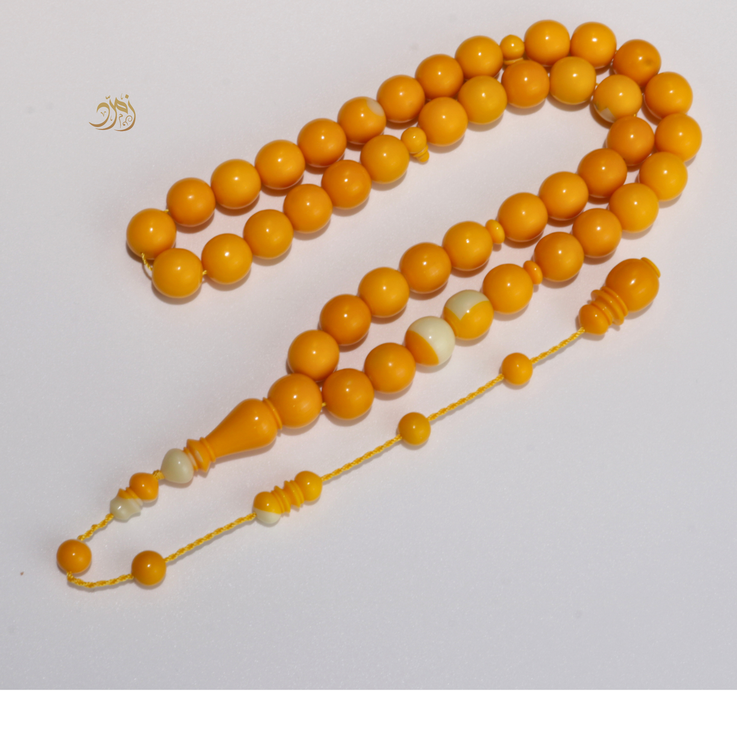 سبحة من طابة بلياردو جديد اصفر و ابيض – 43 خرزة دائري