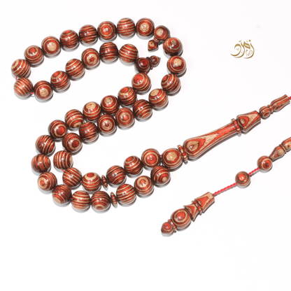 سبحة خشب كافور مضغوط عيون أحمر  – 45 خرزة دائري