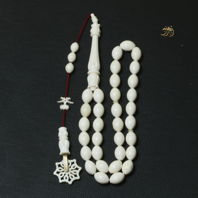 سبحة عظم جمل طبيعي – 33 خرزة -زيتوني – حرفة فاخرة وتفاصيل نادرة