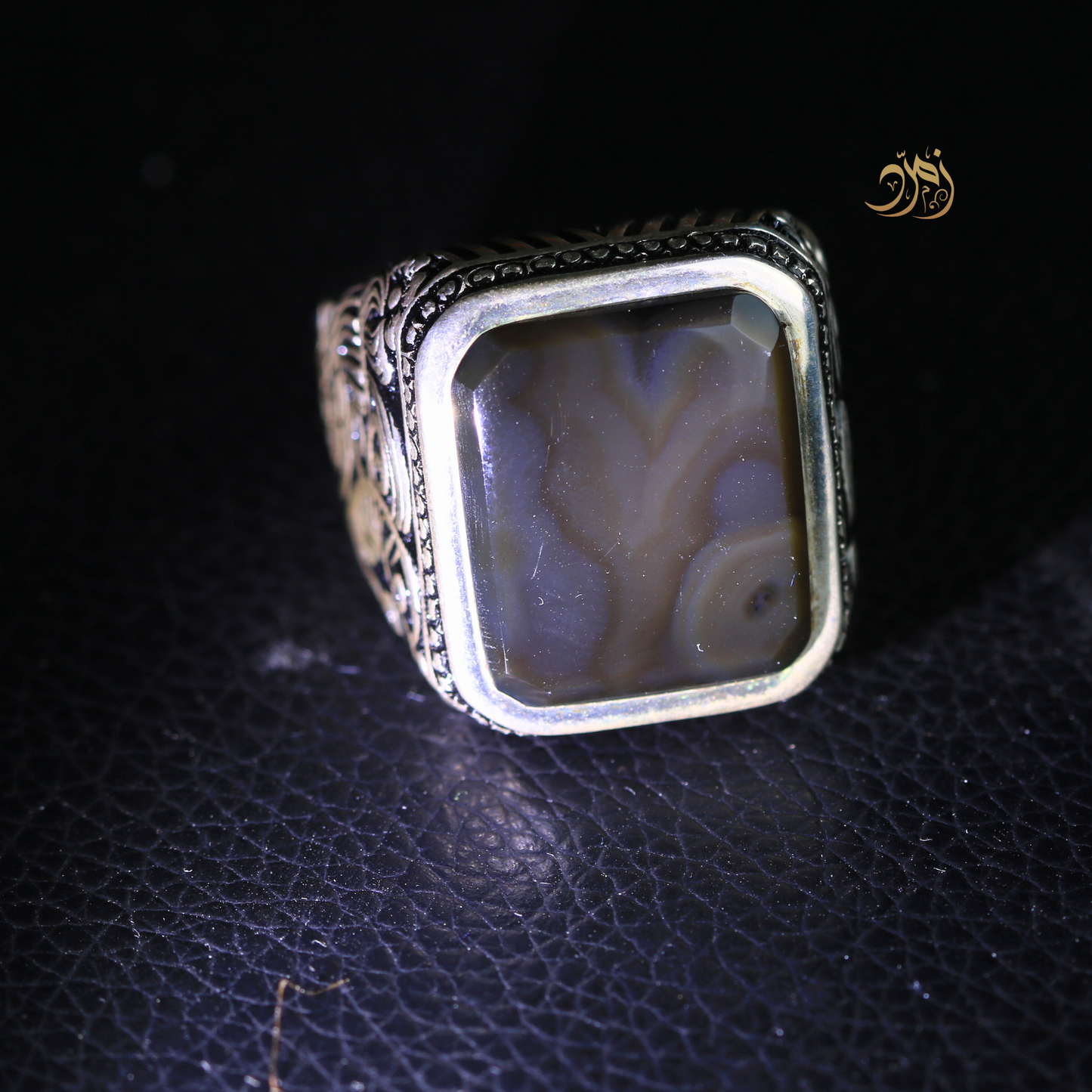 خاتم عقيق يماني أسود طبيعي صياغة عارف