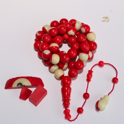 سبحة من طابة بلياردو جديد  – 47 خرزة تصميم دائري فاخر احمر و ابيض