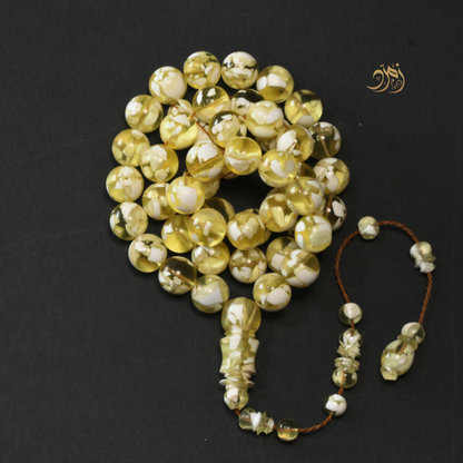سبحة مستكة (قشطة وعسل ) فاتح 45 خرزة دائري (شاهد +كبوس) سبير
