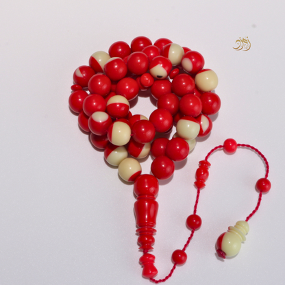 سبحة من طابة بلياردو جديد  – 47 خرزة تصميم دائري فاخر احمر و ابيض