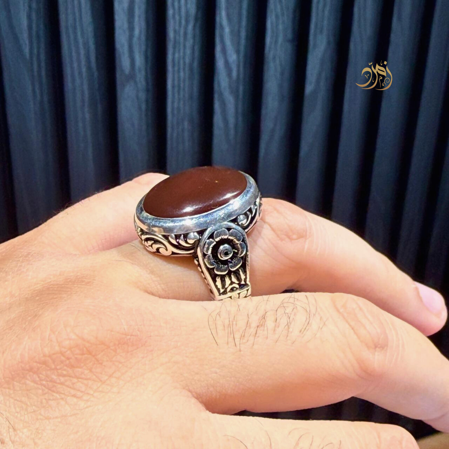 خاتم سلجوقي عقيق يماني كبدي طبيعي صياغة عارف