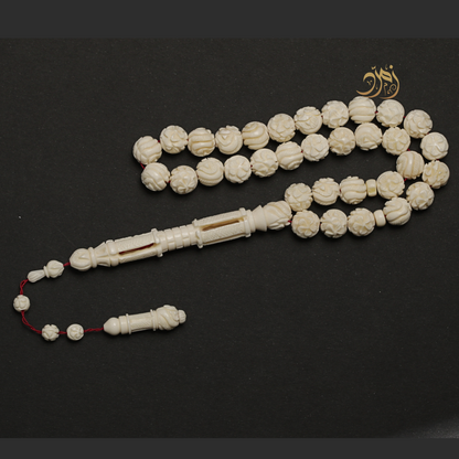 سبحة عظم جمل طبيعي منقوش يدويًا  - 33 خرزة دائري