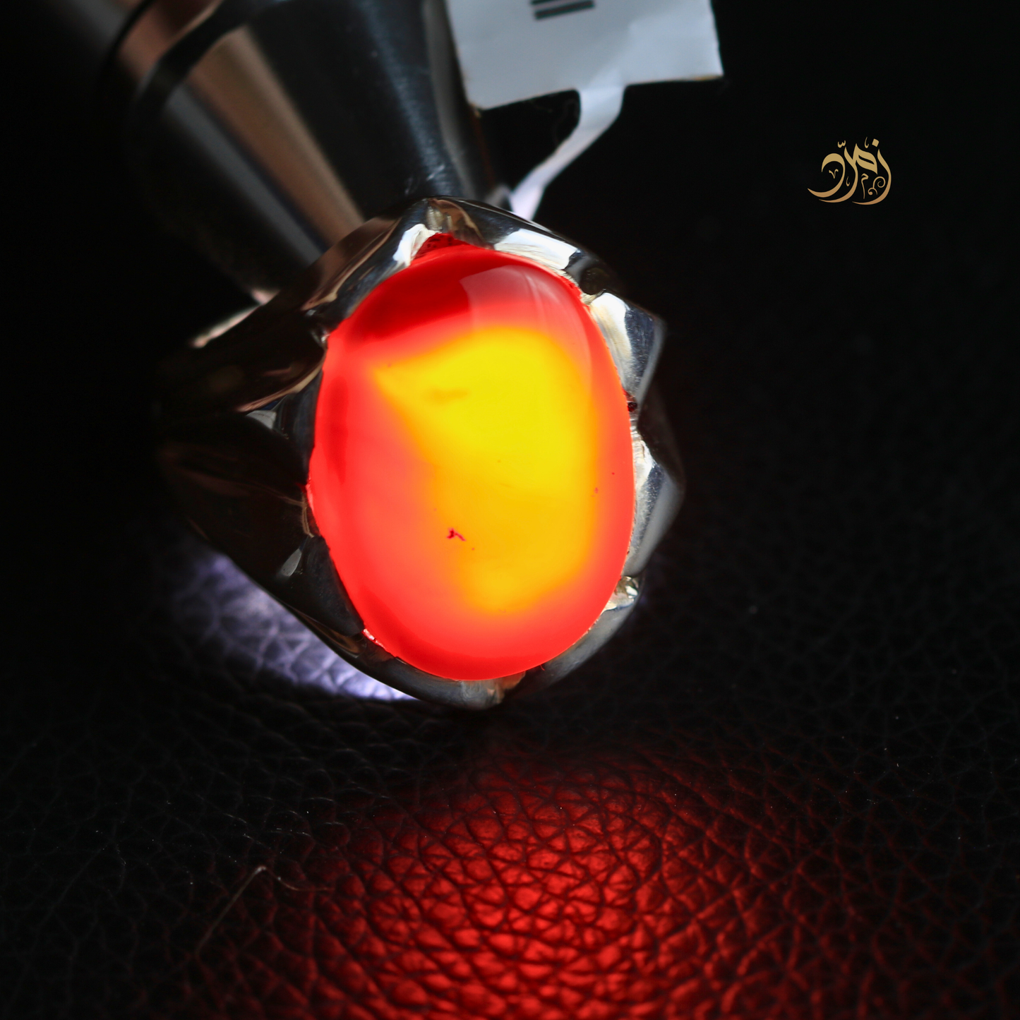 خاتم عقيق يماني كبدي طبيعي صياغة عارف