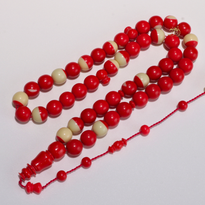 سبحة من طابة بلياردو جديد  – 47 خرزة تصميم دائري فاخر احمر و ابيض