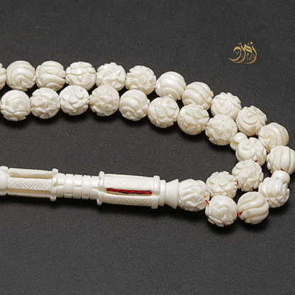 سبحة عظم جمل طبيعي منقوش يدويًا  - 33 خرزة دائري