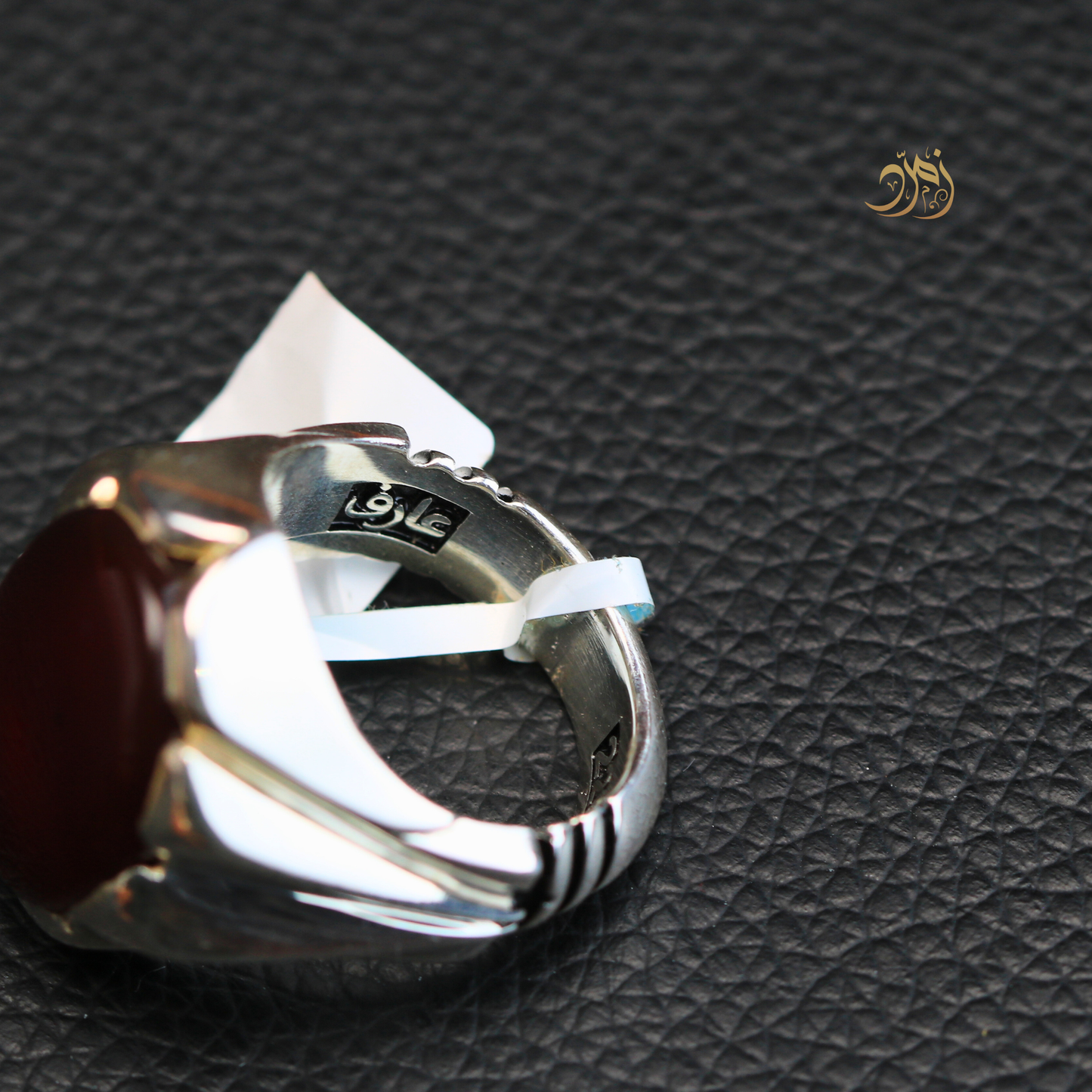 خاتم عقيق يماني كبدي طبيعي صياغة عارف