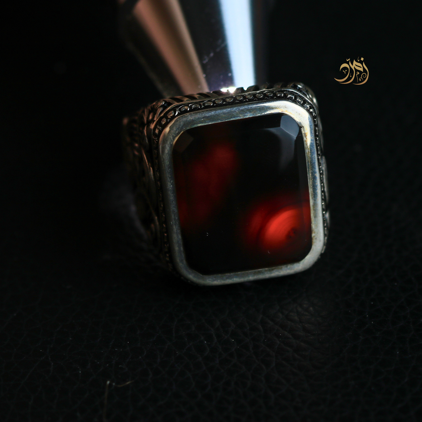 خاتم عقيق يماني أسود طبيعي صياغة عارف