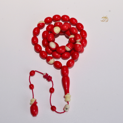 سبحة من طابة بلياردو جديد  احمر و ابيض - 43 خرزة - بيض حمام