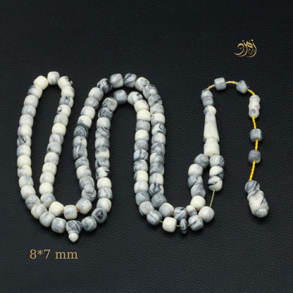 سبحة بكلايت أبيض و سكني – 3 أشكال خرز – 99 خرزة