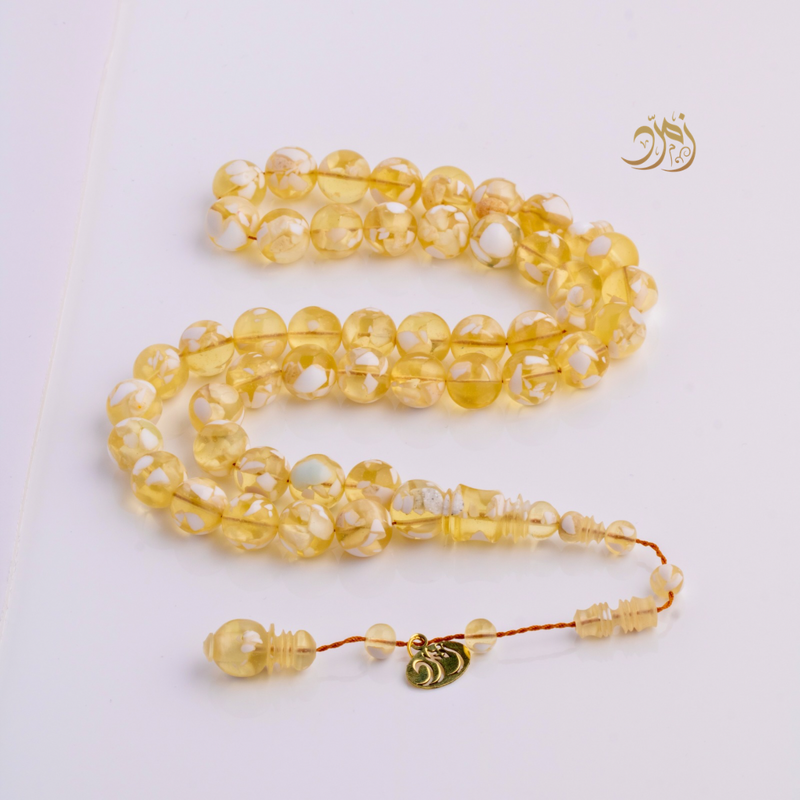 سبحة مستكة (قشطة وعسل ) فاتح 45 خرزة دائري (شاهد +كبوس) سبير