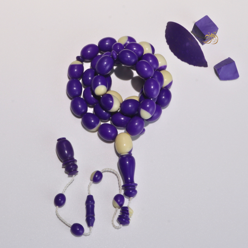 سبحة من طابة بلياردو جديد بنفسجي و أبيض– 39 خرزة  بيض حمام