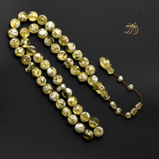 سبحة مستكة (قشطة وعسل ) فاتح 45 خرزة دائري (شاهد +كبوس) سبير