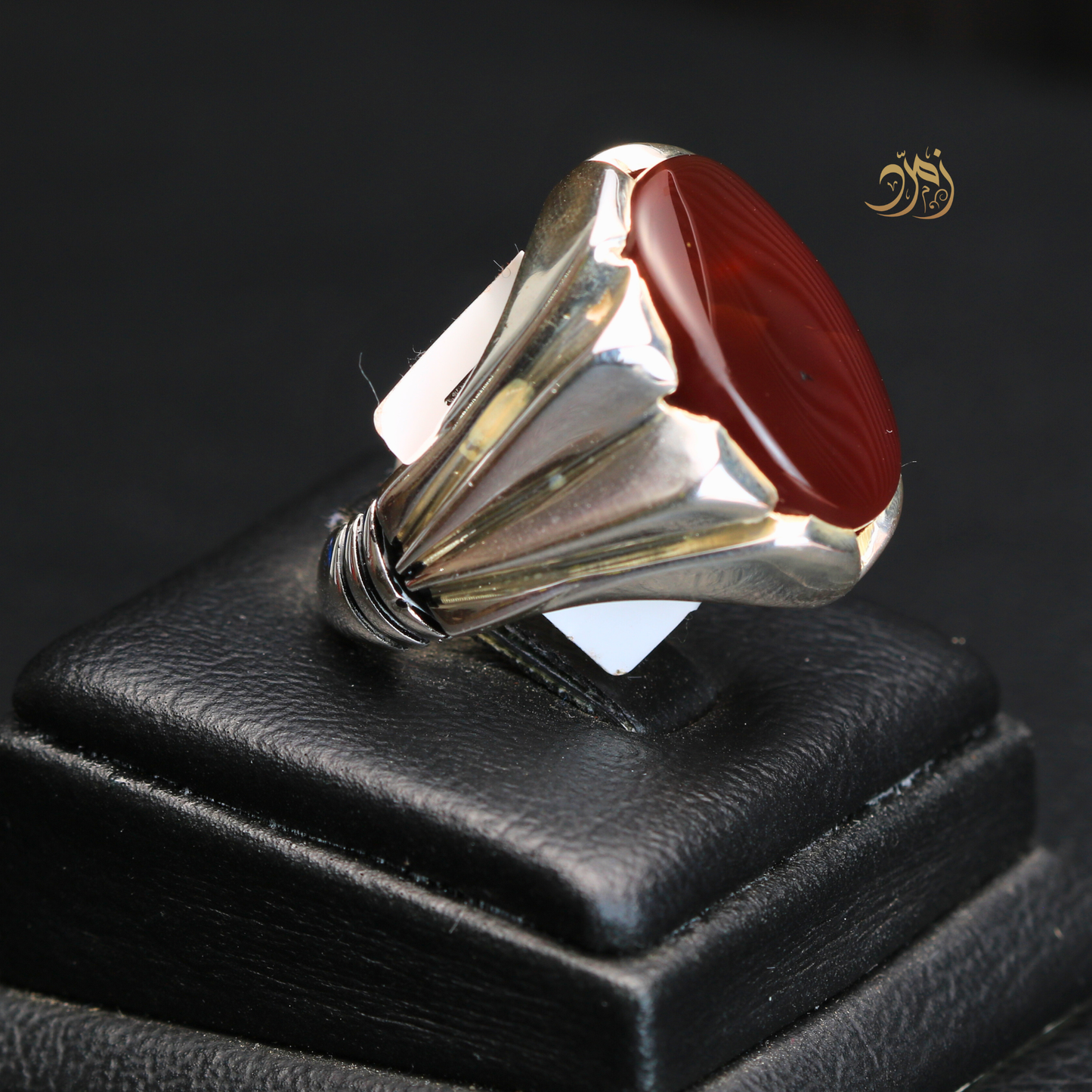 خاتم عقيق يماني كبدي طبيعي صياغة عارف