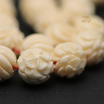 سبحة عظم جمل طبيعي منقوش يدويًا  - 33 خرزة دائري