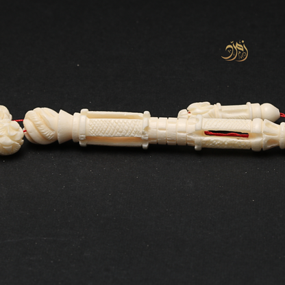 سبحة عظم جمل طبيعي منقوش يدويًا  - 33 خرزة دائري