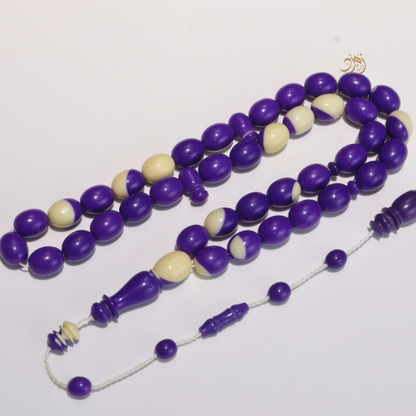سبحة من طابة بلياردو جديد بنفسجي و أبيض– 39 خرزة  بيض حمام