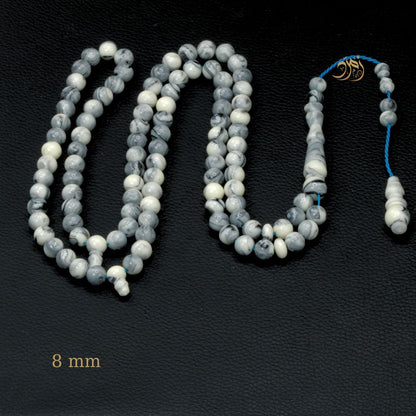 سبحة بكلايت أبيض و سكني – 3 أشكال خرز – 99 خرزة