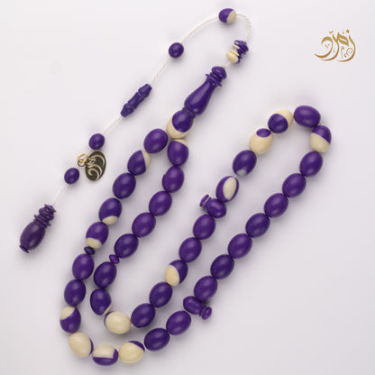 سبحة من طابة بلياردو جديد بنفسجي و أبيض– 39 خرزة  بيض حمام