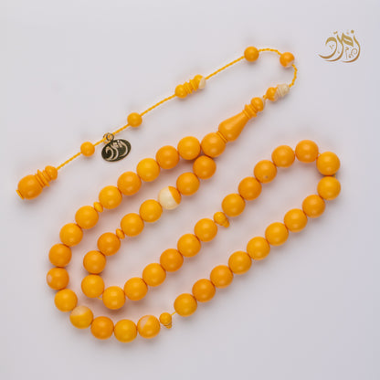 سبحة من طابة بلياردو جديد اصفر و ابيض – 43 خرزة دائري