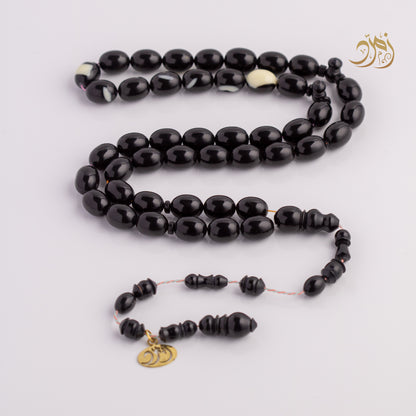 سبحة من طابة بلياردو  جديد اسود + شاهد سبير – 45 خرزة بيض حمام