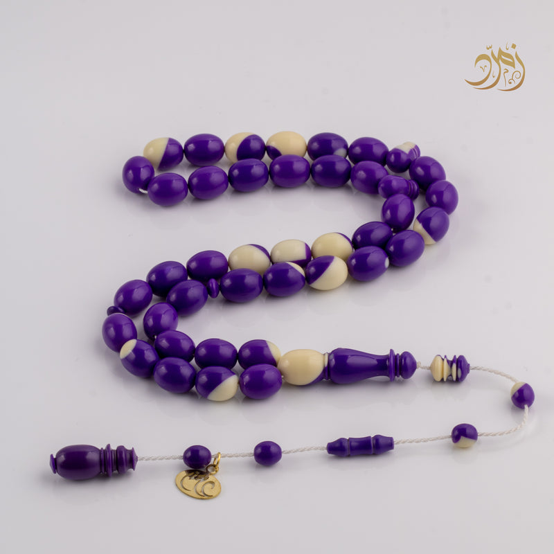 سبحة من طابة بلياردو جديد بنفسجي و أبيض– 39 خرزة  بيض حمام