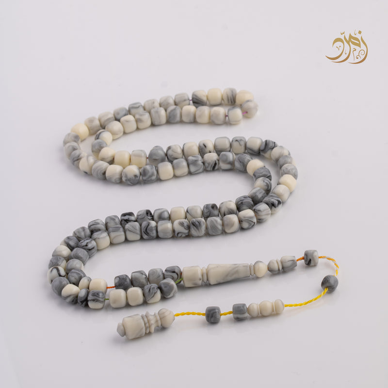 سبحة بكلايت أبيض و سكني – 3 أشكال خرز – 99 خرزة