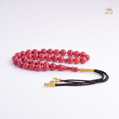سبحة مرجان أحمر طبيعي 33 خرزة دائري