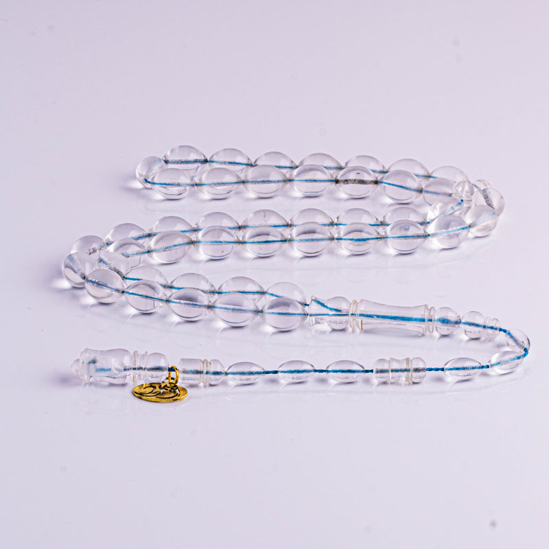 سبحة كاست شفاف خيط ازرق 45 خرزة زيتوني