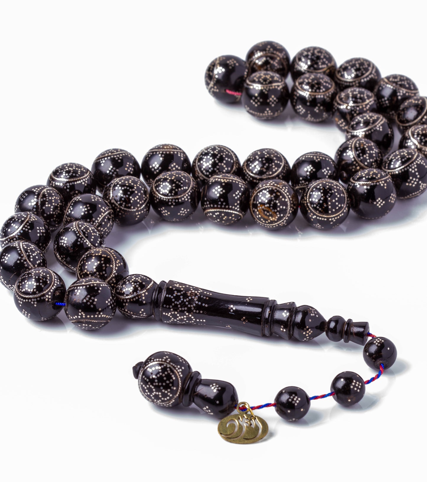 سبحة يسر طبيعي مطعم بالفضة 33 خرزة دائري