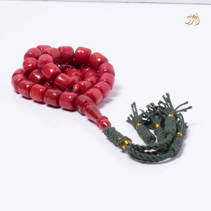سبحة مرجان أحمر طبيعي 33 خرزة صندوقي