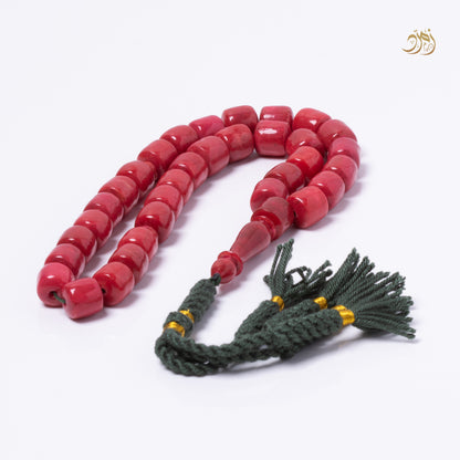 سبحة مرجان أحمر طبيعي 33 خرزة صندوقي