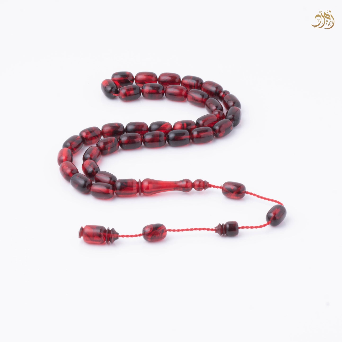 سبحة فاتوران احمر عرق اسود شفاف 33 خرزة