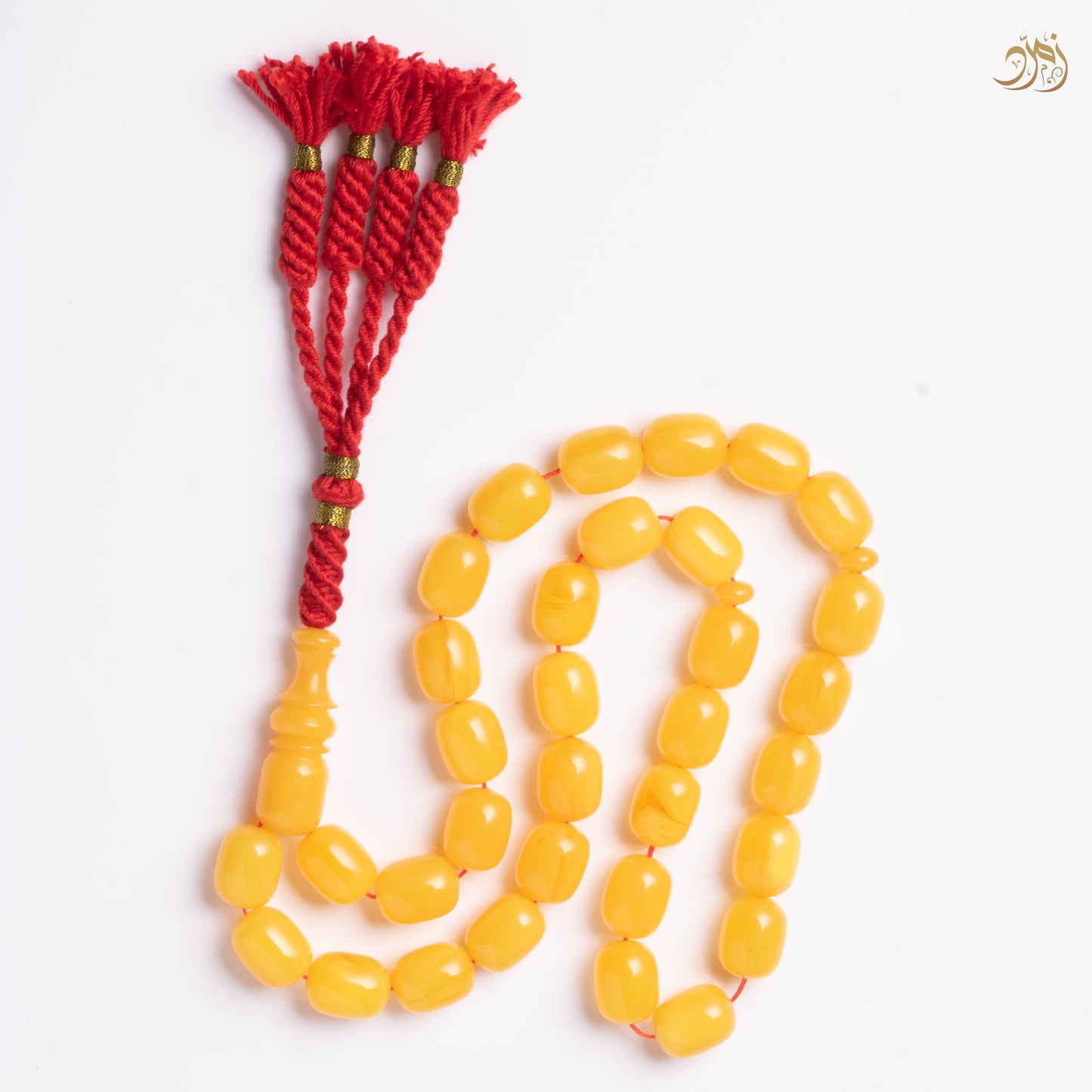 سبحة فاتوران اصفر كركوشه صوف 33 خرزة برميلي