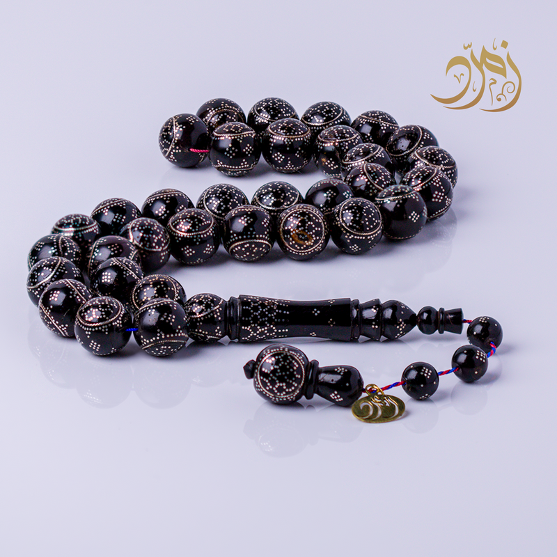 سبحة يسر طبيعي مطعم بالفضة 33 خرزة دائري